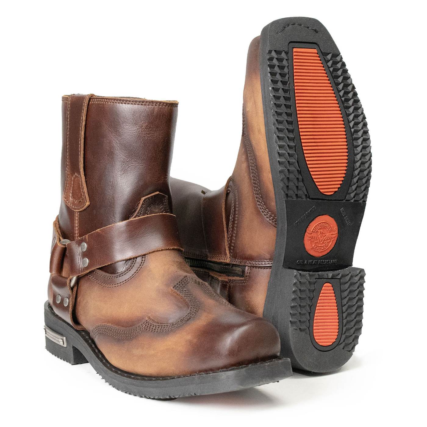Milwaukee Leather Men's Copper Ridge Brown Suede Motorcycle Harness Boots - MBM9054