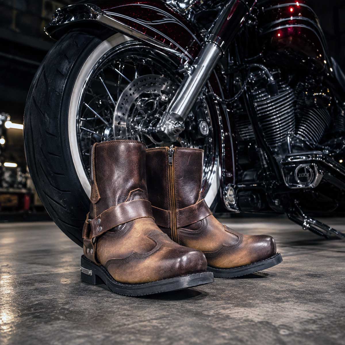 Milwaukee Leather Men's Copper Ridge Brown Suede Motorcycle Harness Boots - MBM9054