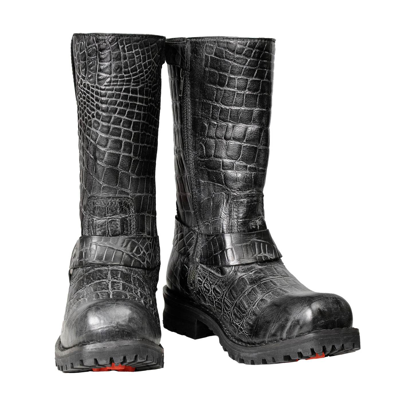 Milwaukee Leather Men's Hellscale Crocodile-Embossed Harness Motorcycle Boots - MBM9055