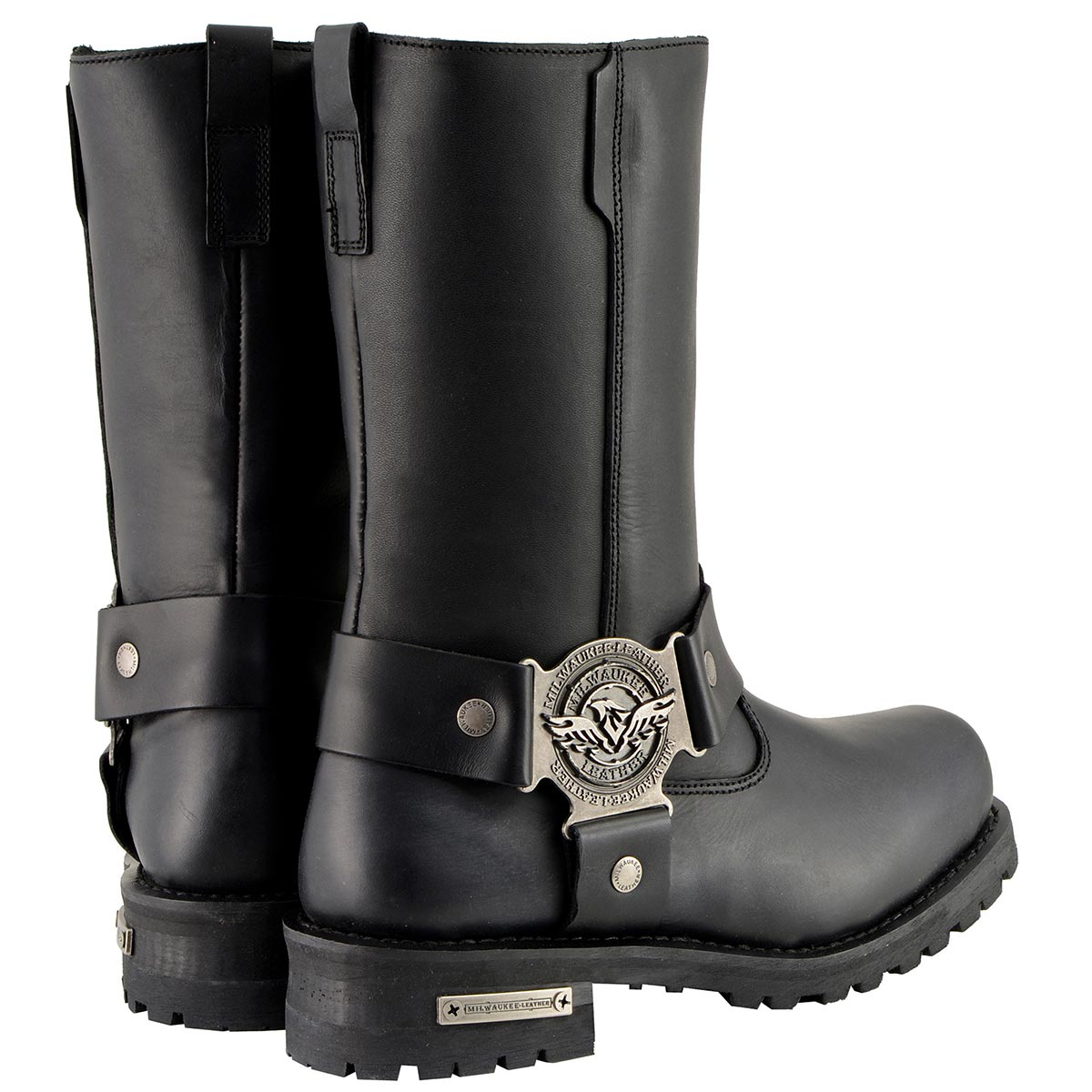 Milwaukee Leather MBM9060W Men's Black 'Wide-Width' 11-inch Classic Harness Square Toe Boots