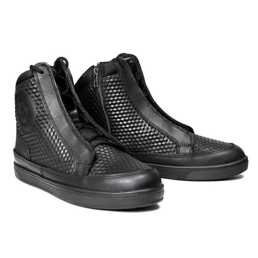 Milwaukee Leather Men's Black Leather Diamond Patterned Reinforced Street Biker Riding Shoes w/ Ankle Support - MBM9104