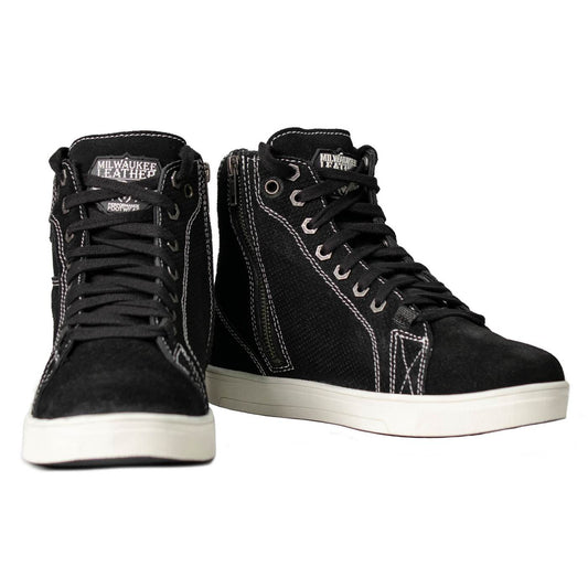 Milwaukee Leather Men's Roadstitch Black Suede Reinforced Street Riding Shoes w/ White Stitching - MBM9107