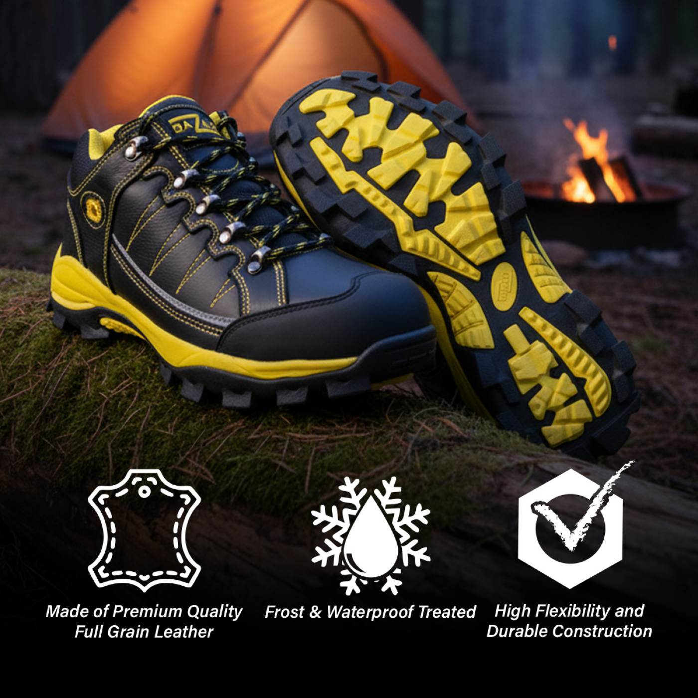 Bazalt MBM9120 Men’s Black Waterproof Frost‑Proof Full‑Grain Leather Outdoor Work Shoes