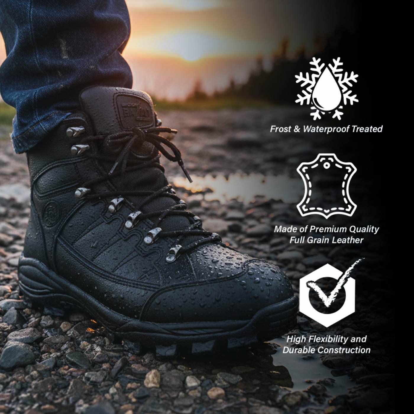 Bazalt MBM9129ST Men’s Black Waterproof Frost-Proof Leather Work Boots with Composite Toe