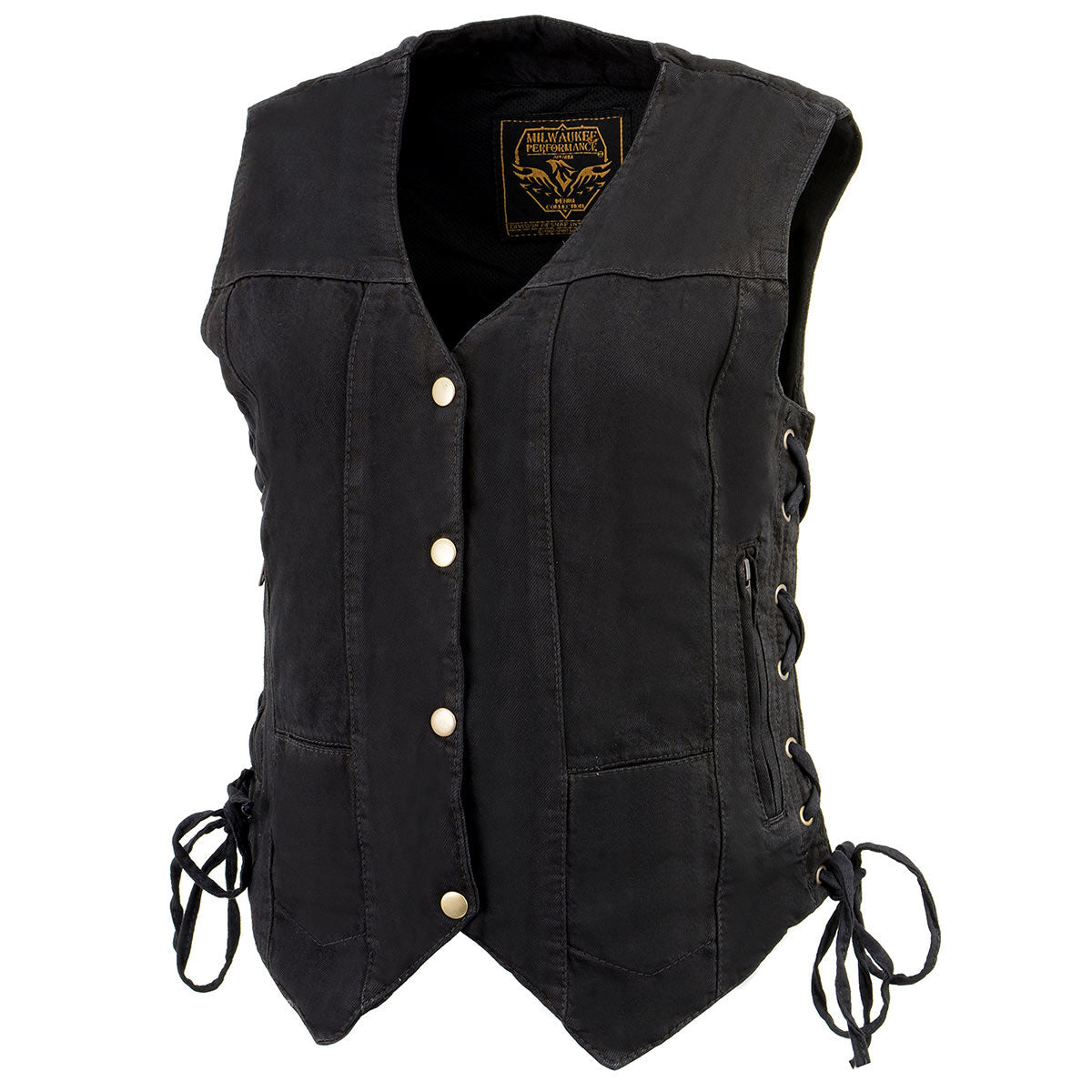 Milwaukee Leather MDL4020 Women's Classic Black ‘6 Pocket’ Side Lace Denim Vest