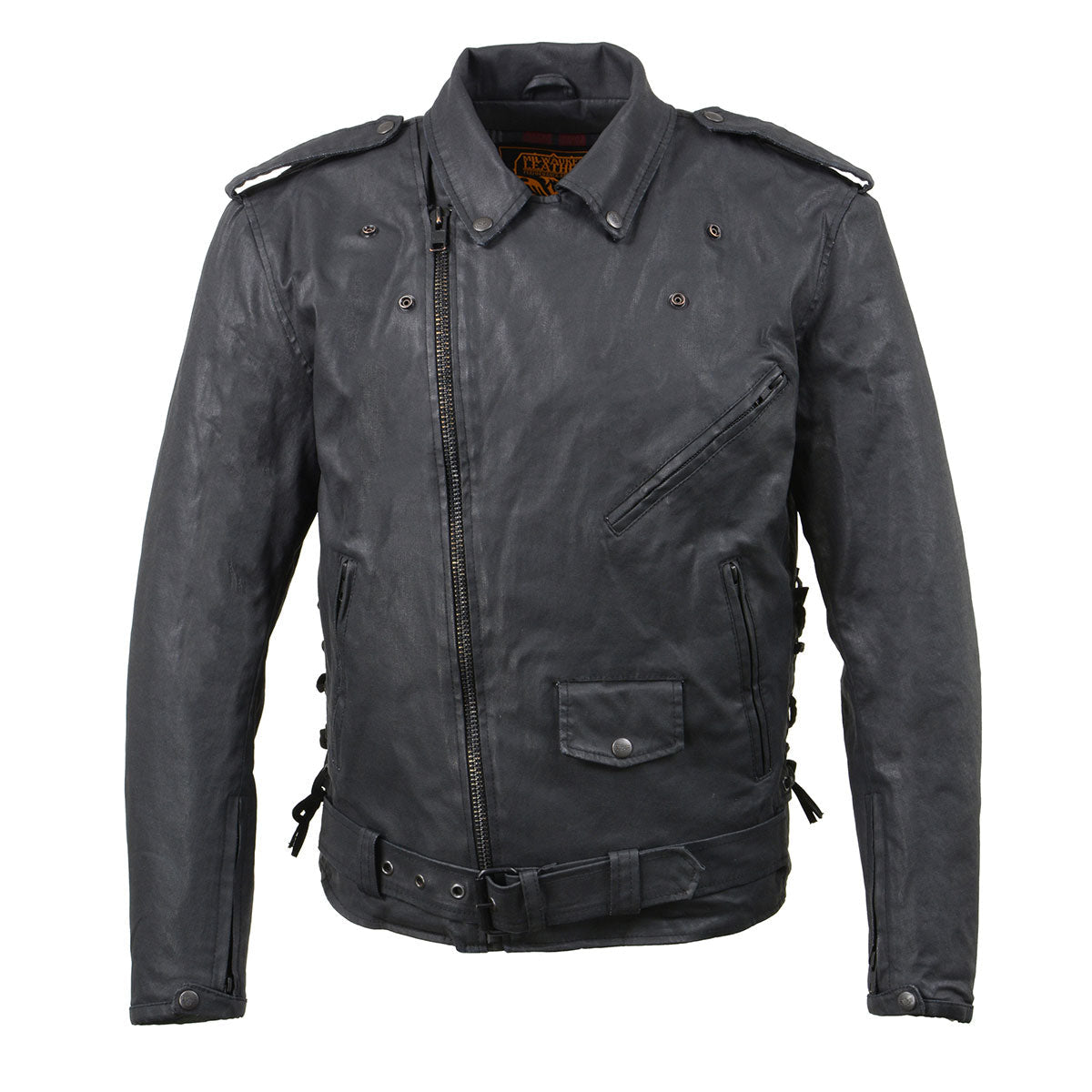 Milwaukee Leather MDM1020 Men's Black Classic 'Waxed' Motorcycle Denim Jacket with Armor