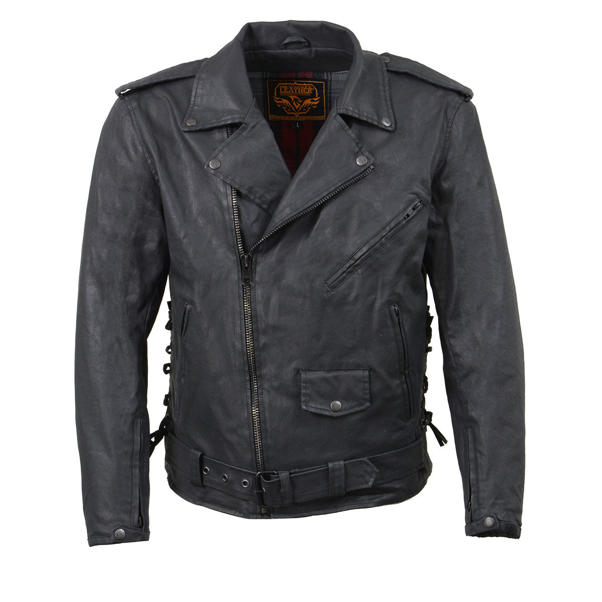 Milwaukee Leather MDM1020 Men's Black Classic 'Waxed' Motorcycle Denim Jacket with Armor