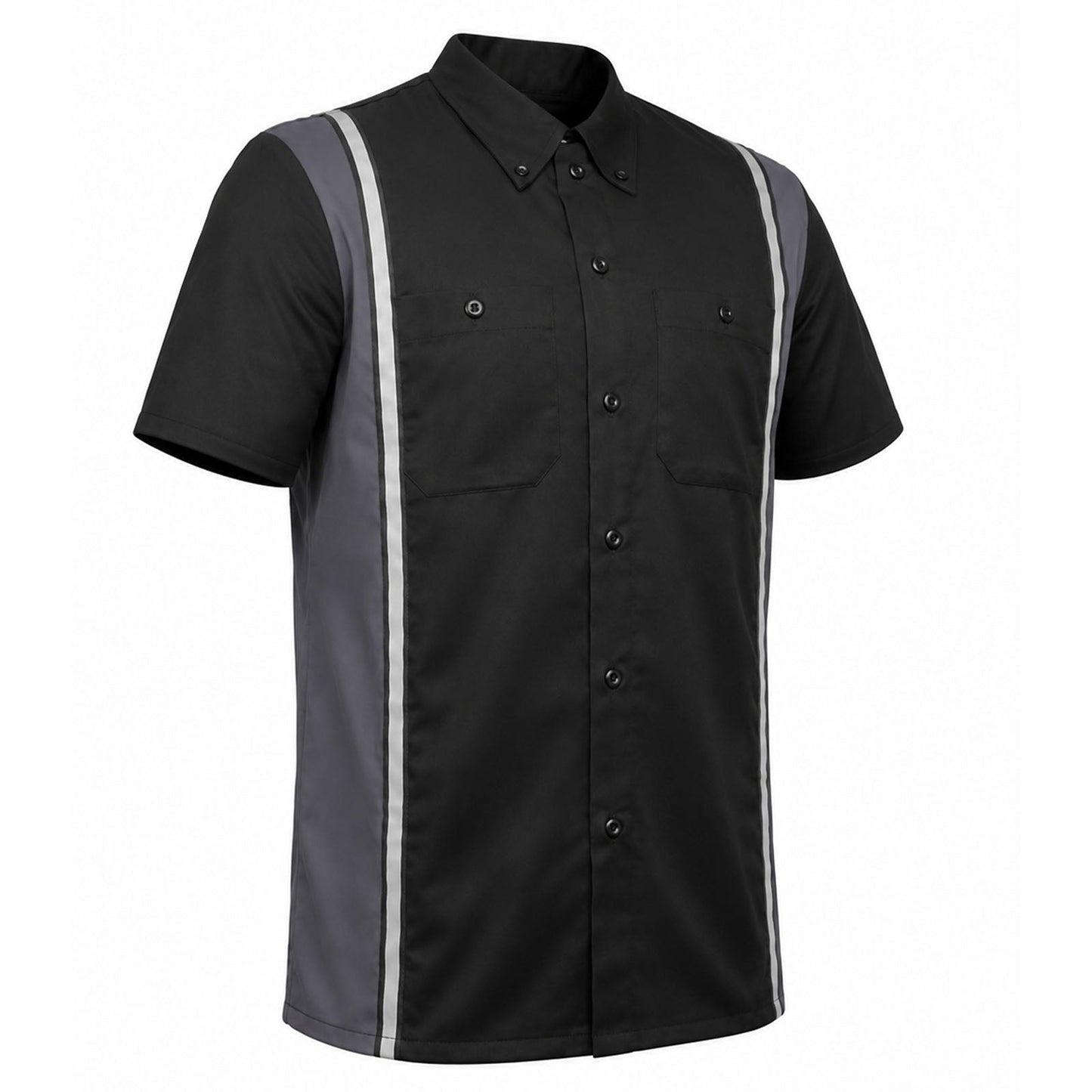 Milwaukee Motorcycle Clothing Co. Men’s Blk/Grey Mechanic Work Shirt – w / Reflective Strip, Rider‑Built MDM11608