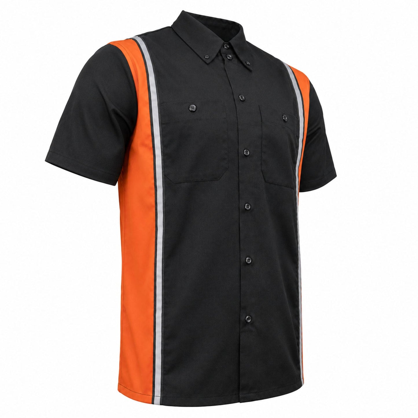 Milwaukee Motorcycle Clothing Co. Men’s Blk/Orange Mechanic Work Shirt – w / Reflective Strip, Rider‑Built MDM11610
