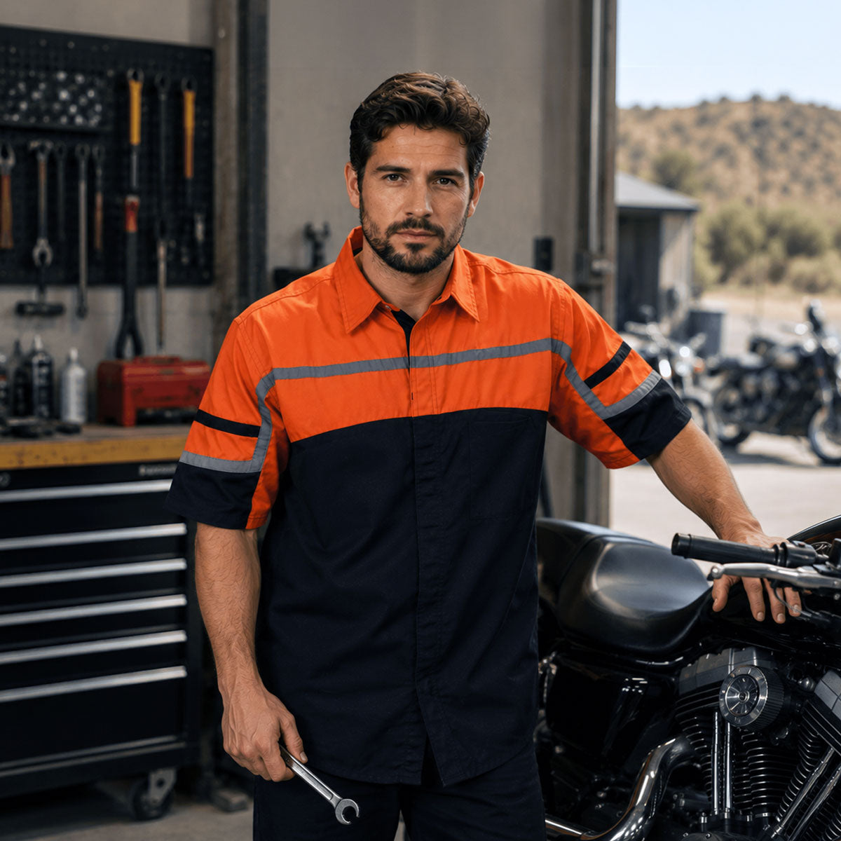 MMCC Men’s Torque Shift Reflective Mechanic Work Shirt - 50/50 Cotton Poly Blend - MDM11616