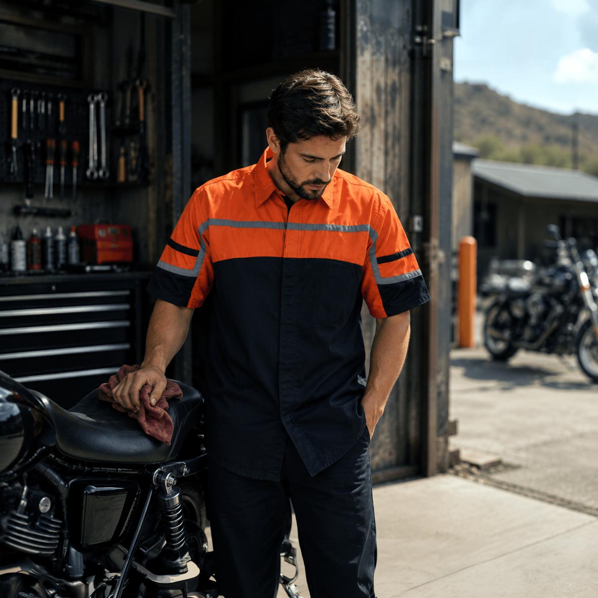 MMCC Men’s Torque Shift Reflective Mechanic Work Shirt - 50/50 Cotton Poly Blend - MDM11616