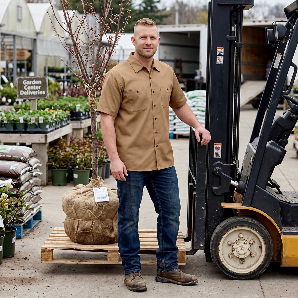 MMCC Men's Khaki Super Duty Classic Mechanic Button Up Shirt - 2 Chest Pockets - Microfiber Panel - MDM11664