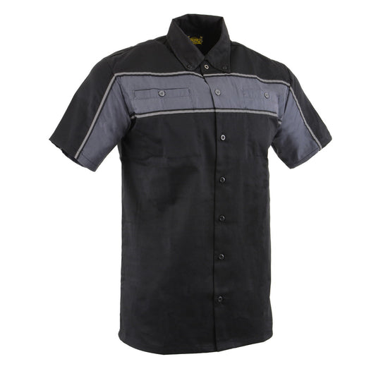 Milwaukee Leather MDM11672 Men’s Grey-Black Mechanic Work Shirt w/ Reflective Strip - Heavy-Duty Button-Up