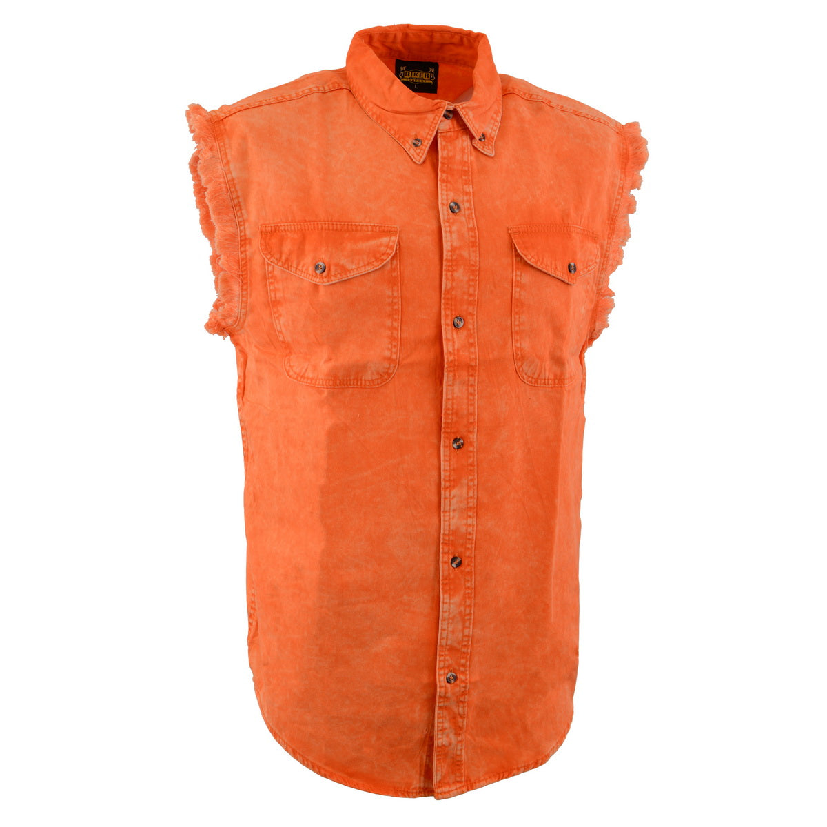 Milwaukee Leather MNG11682 Men’s Classic Orange/Beige Button-Down Cut Off Frayed Sleeveless Casual Shirt