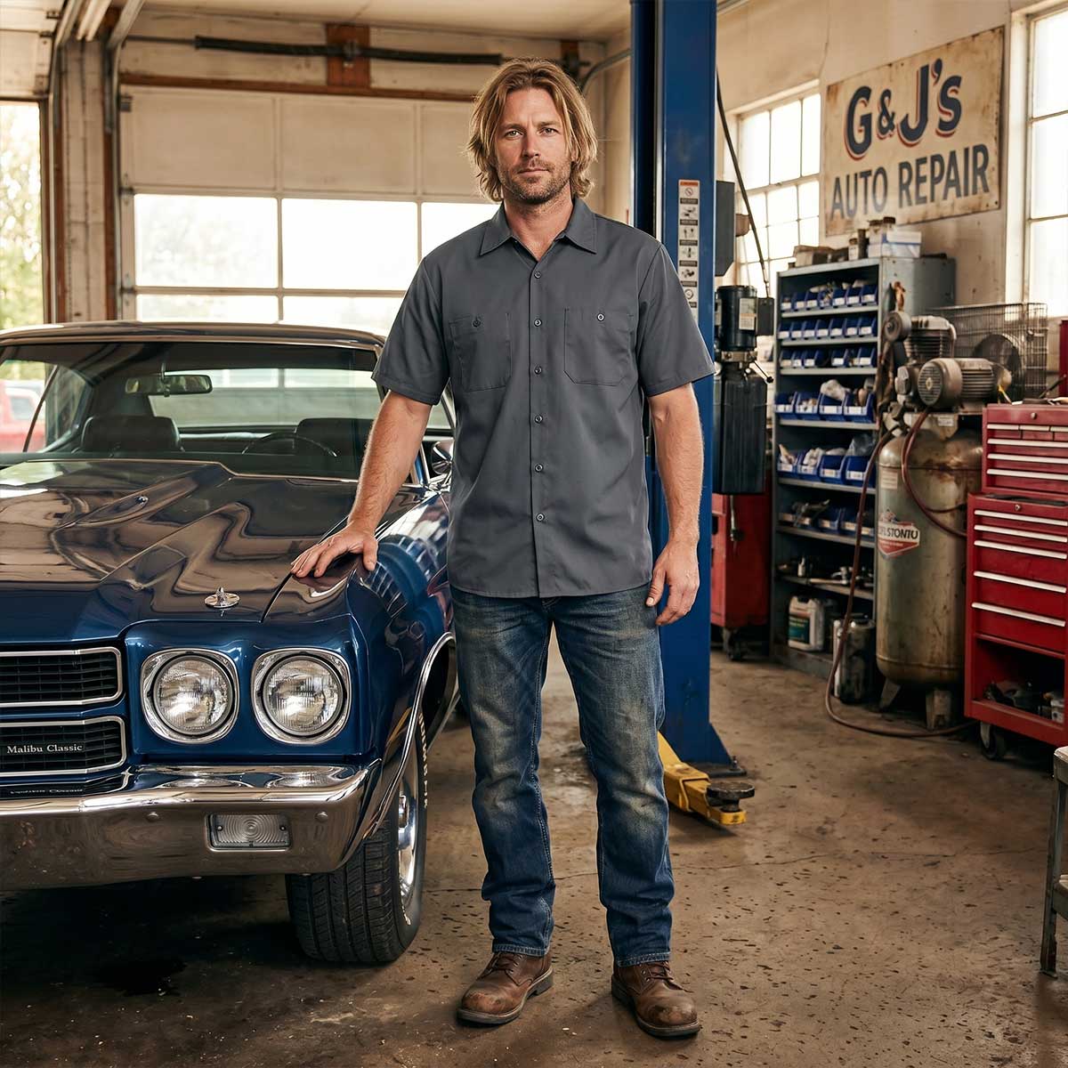 MMCC Men's Charcoal Super Duty Classic Mechanic Button Up Shirt - 2 Chest Pockets - Microfiber Panel - MDM11687