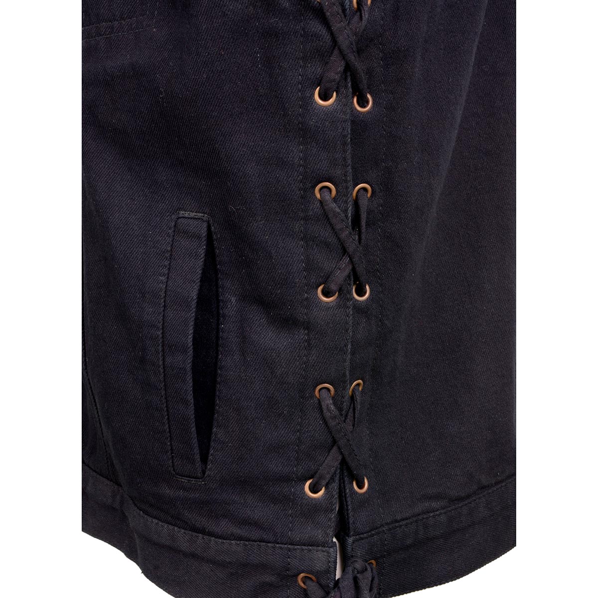 Milwaukee Leather MDM3013 Men's 'Brute' Concealed Snap Black Denim V-Neck Side Lace Club Style Vest w/Hidden Zipper