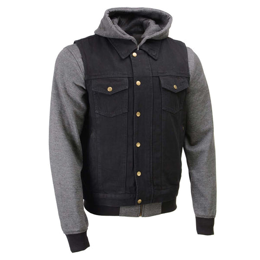 Milwaukee Leather Men's s Black Denim Club Style Motorcycle Vest w/ Removable Hoodie - MDM3083
