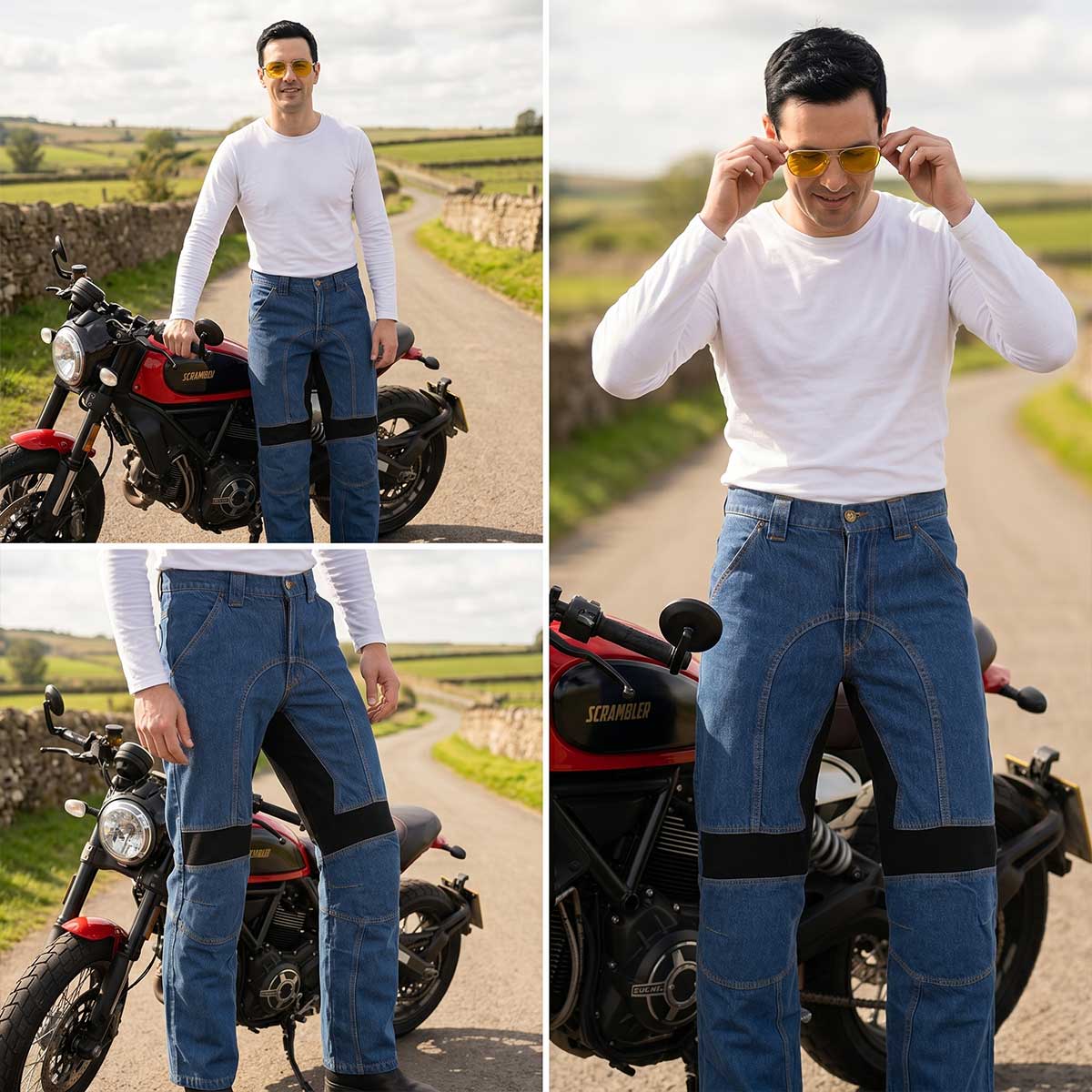 Milwaukee Leather MDM5015 Men's Classic Fit Blue Denim Motorcycle Rider Racing Pants w/ CE Armor on Knees