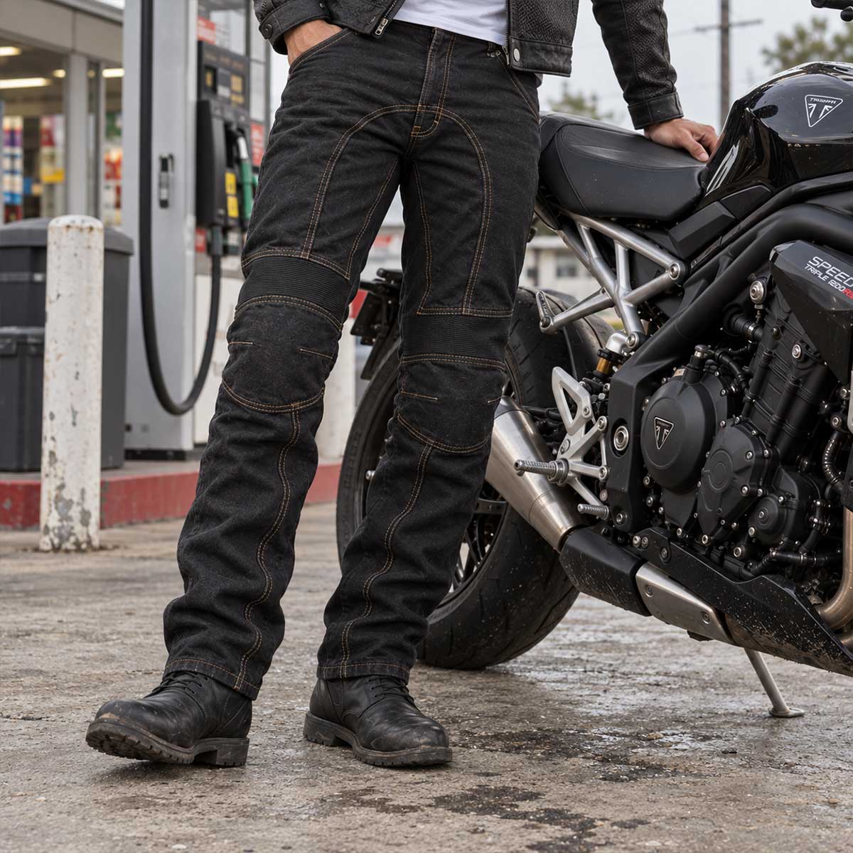 Milwaukee Leather Men's Armored Classic Fit Black Denim Motorcycle Racing Style Pants - MDM5016
