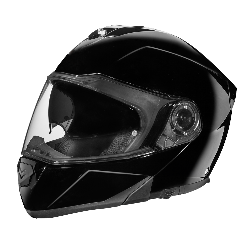 Daytona Glide Modular Motorcycle Helmet - DOT Approved, Bluetooth Ready, Dual Visor, Men/Women/Youth - Hi-Gloss Black