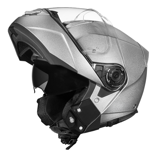 Daytona Glide Modular Motorcycle Helmet - DOT Approved, Bluetooth Ready, Dual Visor, Men/Women/Youth- Silver Metallic