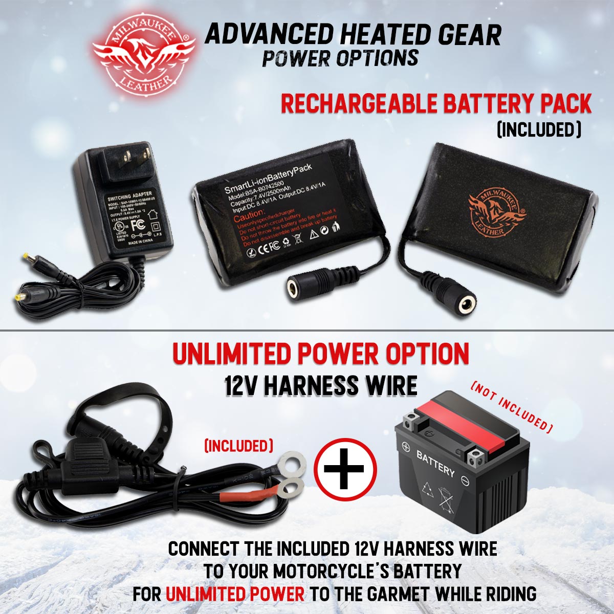 Milwaukee Leather MG7513SET Men’s Heated Winter Gloves for Motorcycle Ski Hunting/Harness Wire and i-Touch