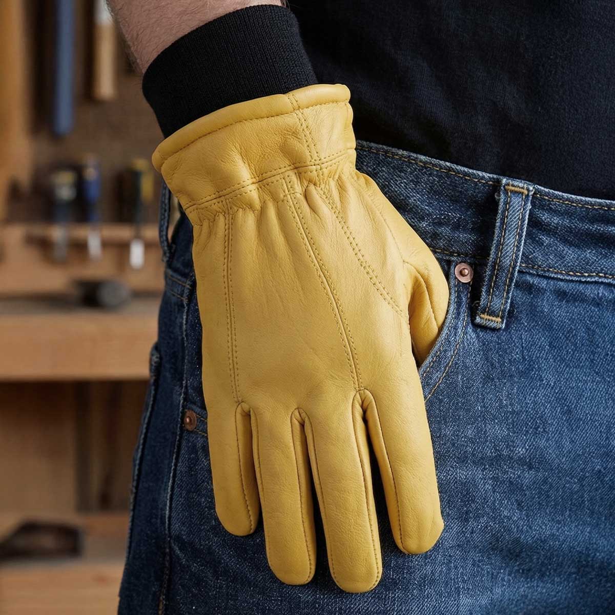 Milwaukee Leather Men's Deerskin Leather Gloves - Yellow, Soft Lined, Elastic Wrist - MG7541