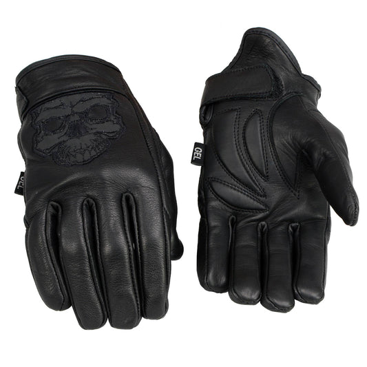 Milwaukee Leather Men's Black Leather ‘Reflective Skull’ Motorcycle Hand Gloves W/Gel Padded Palm MG7570