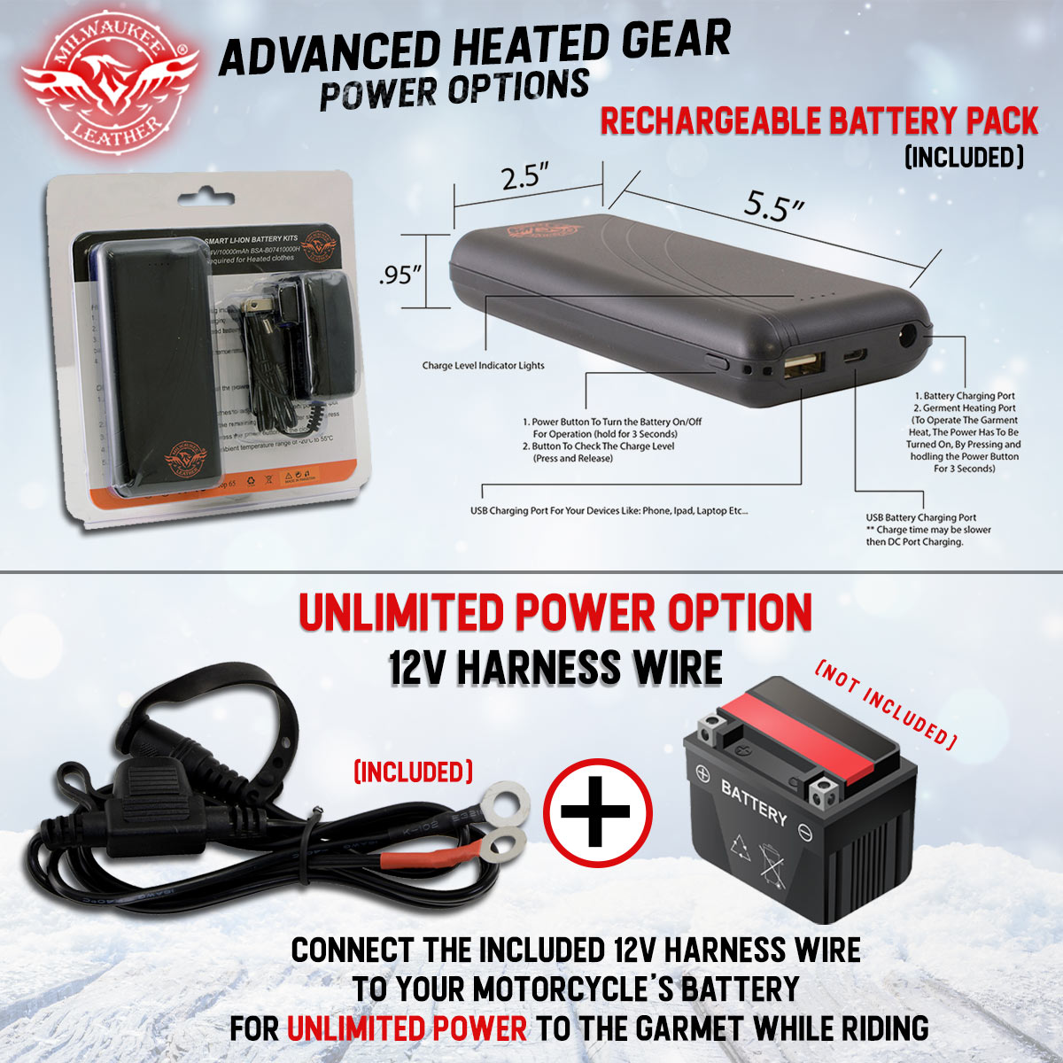 Milwaukee Leather MLM1514SET All Season Black Premium Leather Motorcycle Riders Jacket w/ Heated and Cool-Tec Technology