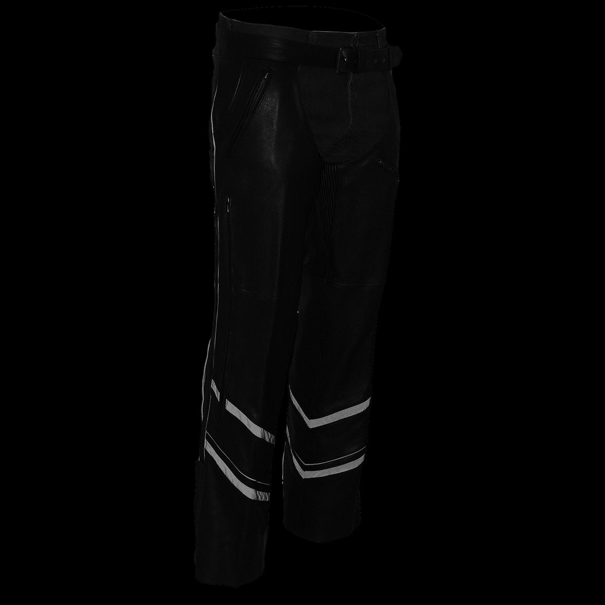 Milwaukee Leather Chaps for Men's Black Vented Naked Leather - Reflective Piping 5 Pockets Motorcycle Chap - ML1144