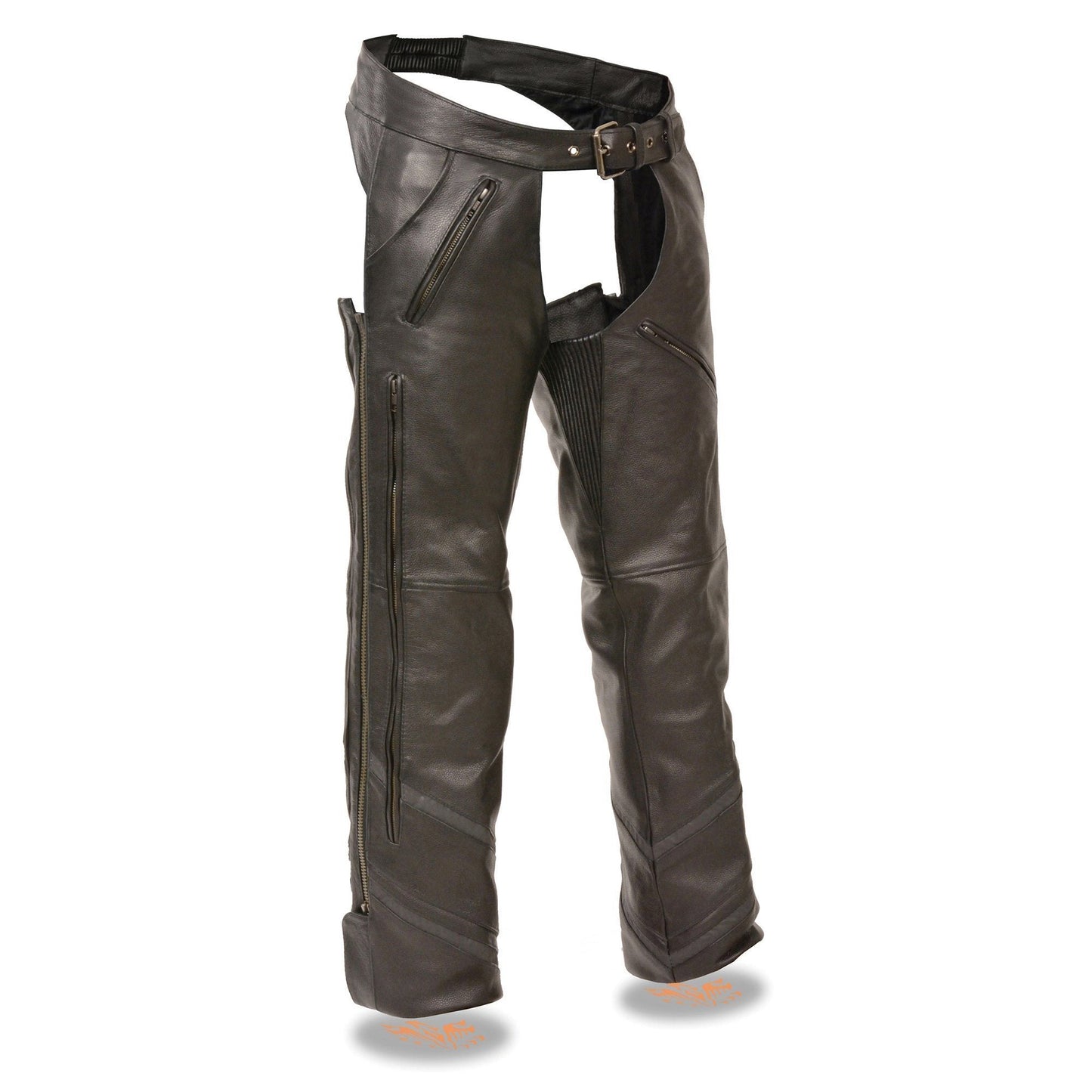 Milwaukee Leather ML1144 Men's Black Premium Leather Vented Motorcycle Rider Chaps w/ Reflective Piping