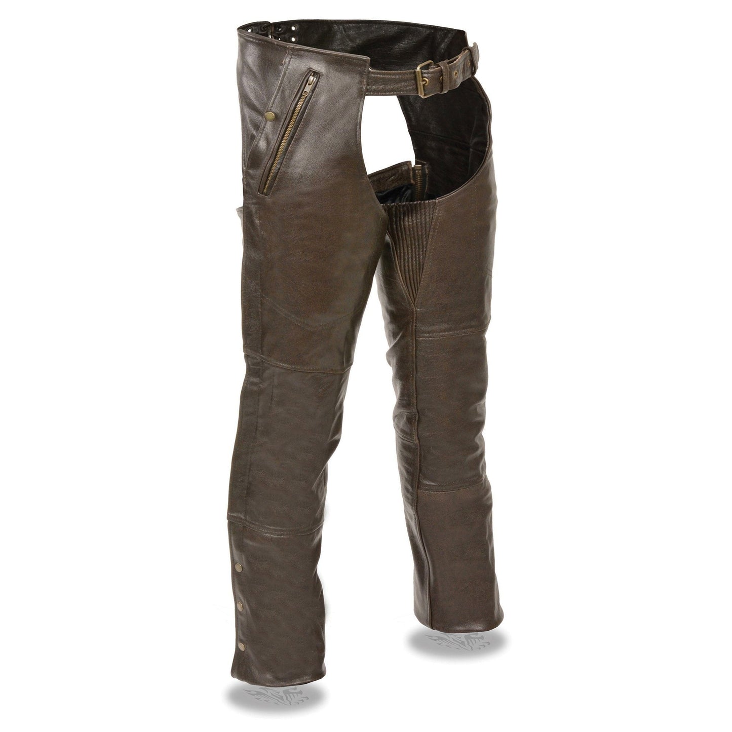 Milwaukee Leather Men's Retro Brown Premium Leather Motorcycle Rider Chaps w/ Snap Out Thermal Liner/ 4-Pockets-ML1191RT