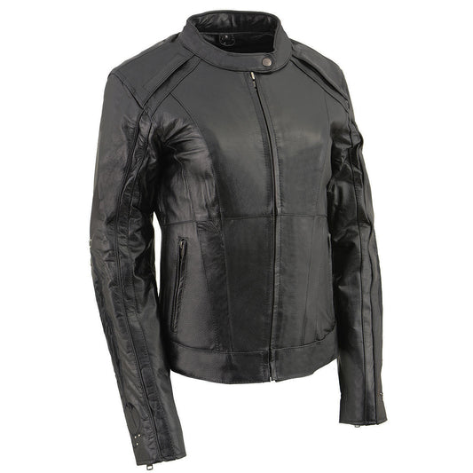 Milwaukee Leather X1952 Women's Embroidered Wing and Stud Design Black Leather Scooter Jacket