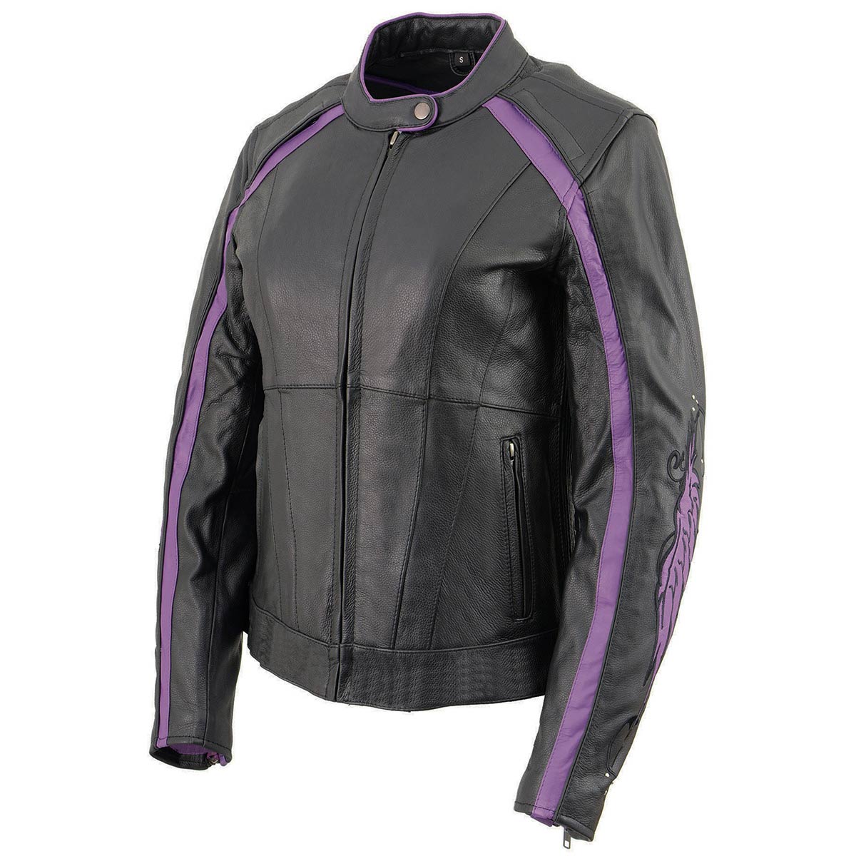 Milwaukee Leather ML1952 Women's Black and Purple Embroidered and Stud Design Scooter Jacket