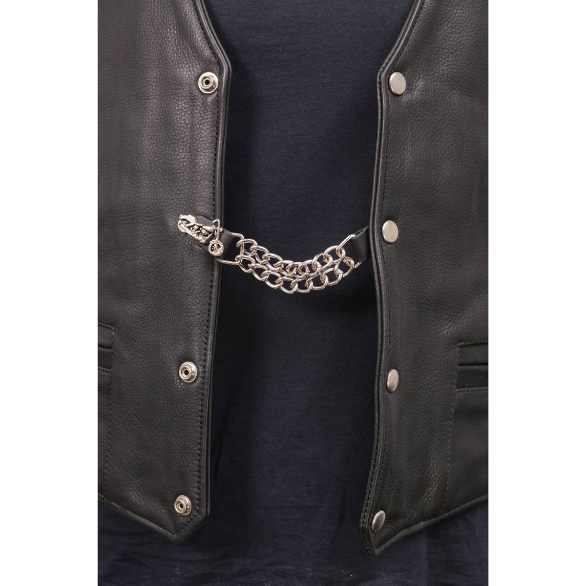 Milwaukee Leather Motorcycle Medallion Vest Extender - Double Chrome Chains Genuine Leather 6.5" Extension MLA1006-Single