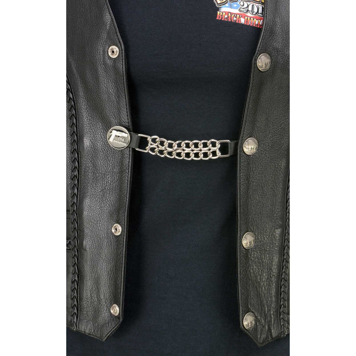 Milwaukee Leather 2nd Amendment Medallion Vest Extender - Double Chrome Chains Genuine Leather 6.5" Extension MLA1027-Single