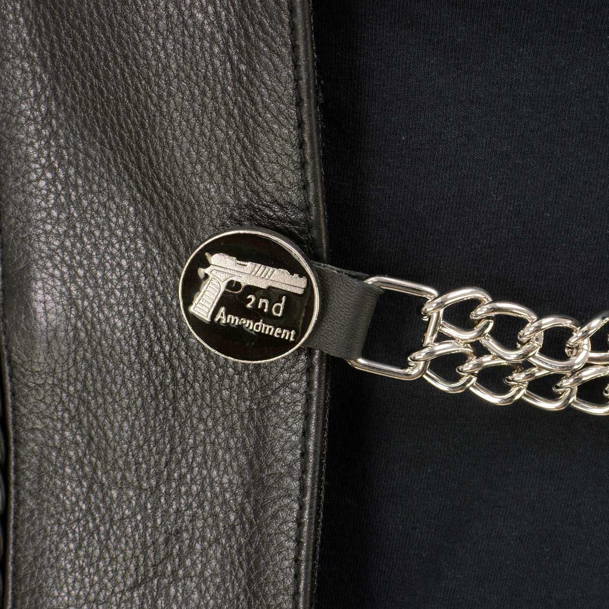 Milwaukee Leather 2nd Amendment Medallion Vest Extender - Double Chrome Chains Genuine Leather 6.5" Extension MLA1027-Single