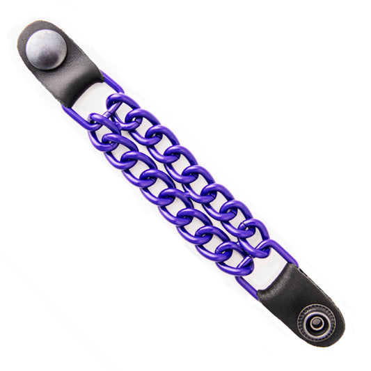 Vest extender purple chain-patterned metal braid with black ends on a white background