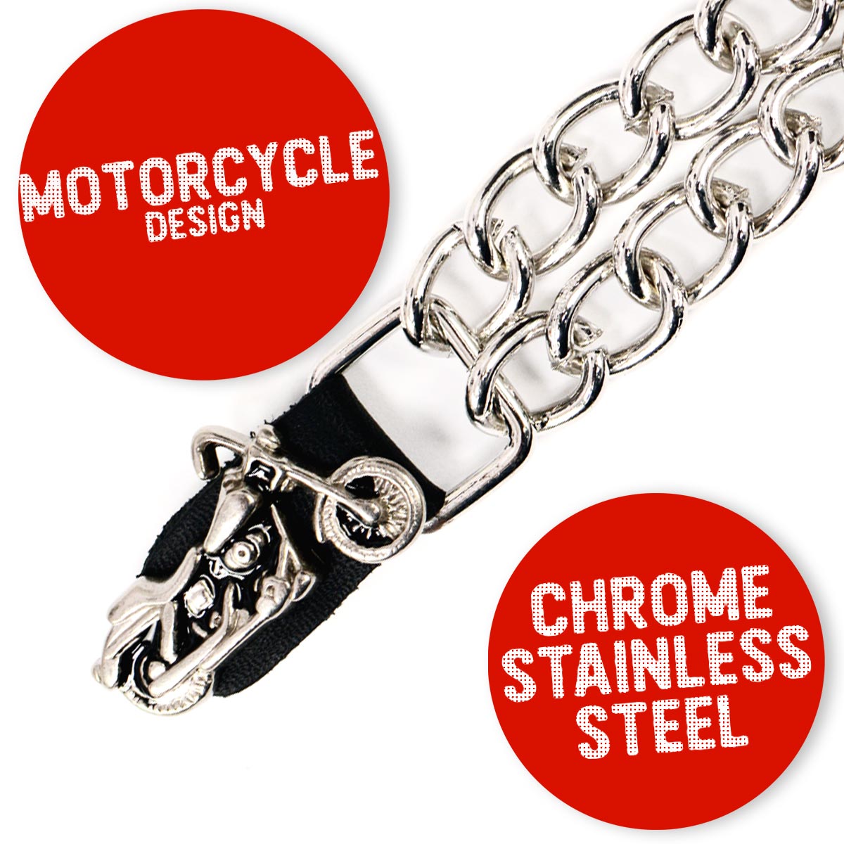 Milwaukee Leather Motorcycle Medallion Vest Extender - Double Chrome Chains Genuine Leather 6.5" Extension MLA1006-Single