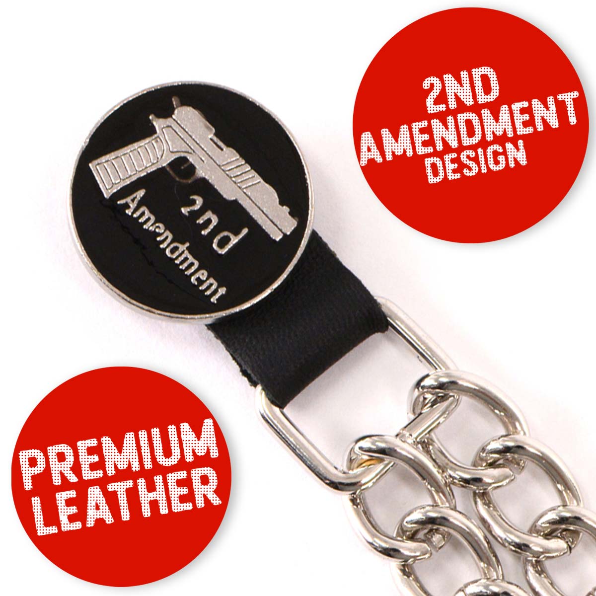 Milwaukee Leather 2nd Amendment Medallion Vest Extender - Double Chrome Chains Genuine Leather 6.5" Extension MLA1027-Single