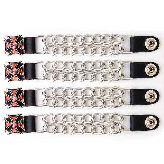 Milwaukee Leather 4-Piece Vest Extender Set - Red Iron Cross, Double Chrome Chains, 4-Inch-MLA6029SET