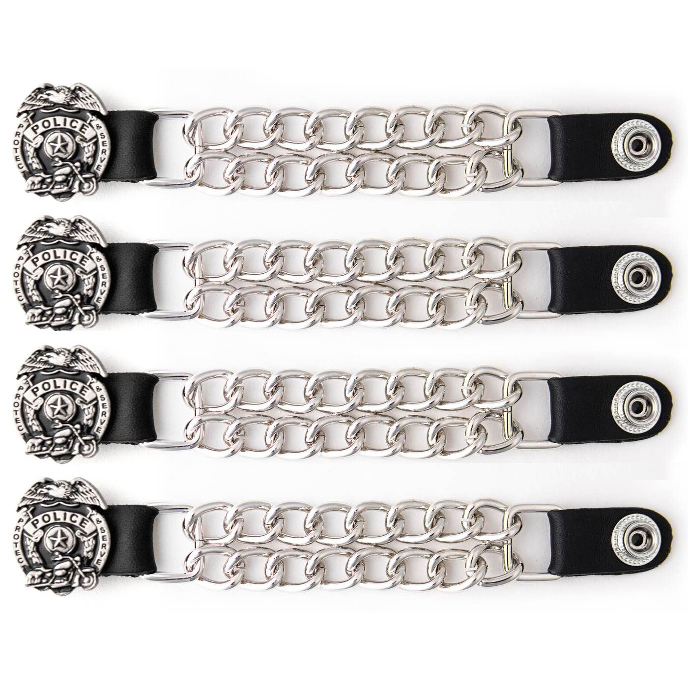 Milwaukee Leather 4-Piece Vest Extender Set - Police Badge, Double Chrome Chains, 4-Inch-MLA6032SET