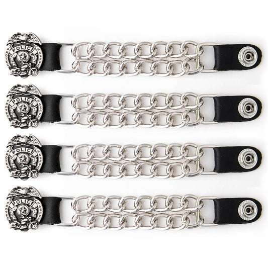 Milwaukee Leather 4-Piece Vest Extender Set - Police Badge, Double Chrome Chains, 4-Inch-MLA6032SET