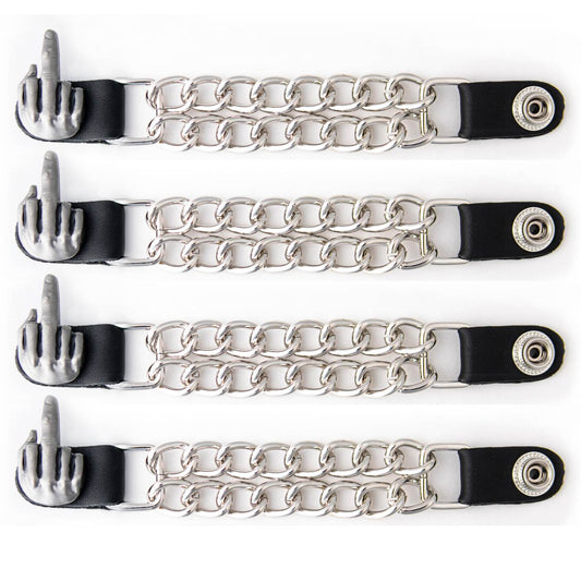 Milwaukee Leather 4-Piece Vest Extender Set - Middle Finger, Double Chrome Chains, 4-Inch-MLA6033SET