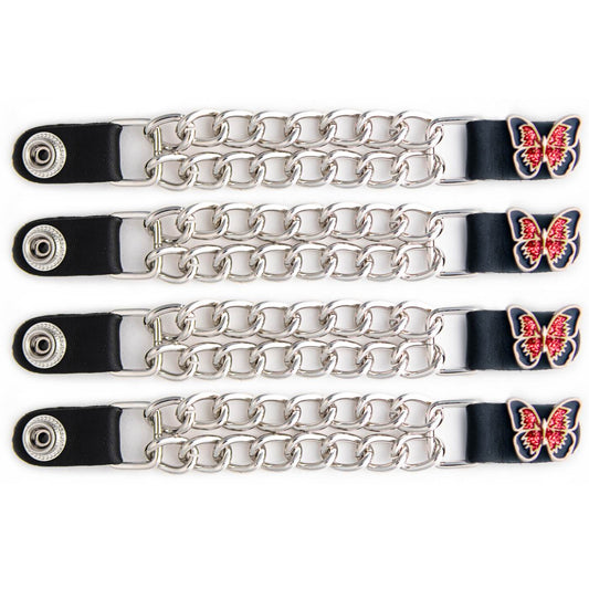 Milwaukee Leather 4-Piece Vest Extender Set - Red Butterfly, Double Chrome Chains, 4-Inch-MLA6038SET