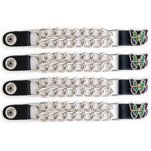 Milwaukee Leather 4-Piece Vest Extender Set - Green Butterfly, Double Chrome Chains, 4-Inch-MLA6040SET