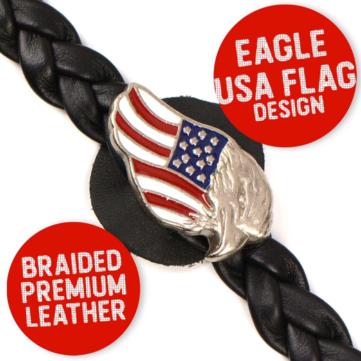 Milwaukee Leather MLA1062-Single Eagle USA Flag Vest Extender Double Chrome Chains w/ Genuine Braided Leather 4" Extension
