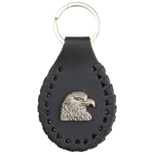 Milwaukee Leather Eagle Head Pewter Emblem Black Key Chain - MLA9506