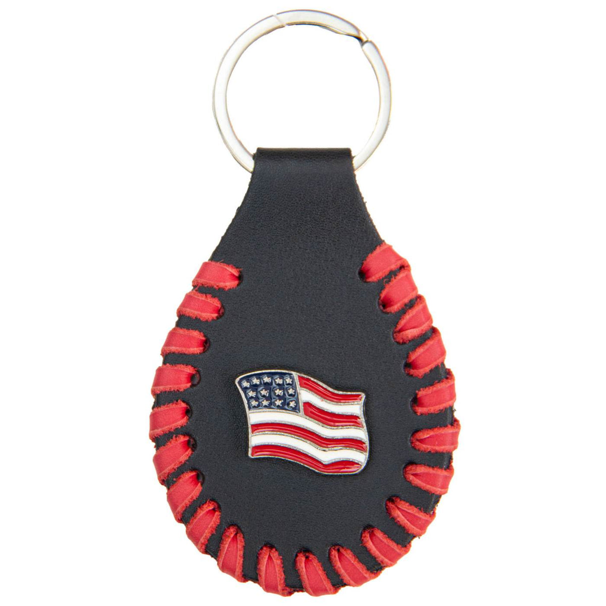 Milwaukee Leather Black and Red USA Flag Pewter Emblem Key Chain - MLA9514