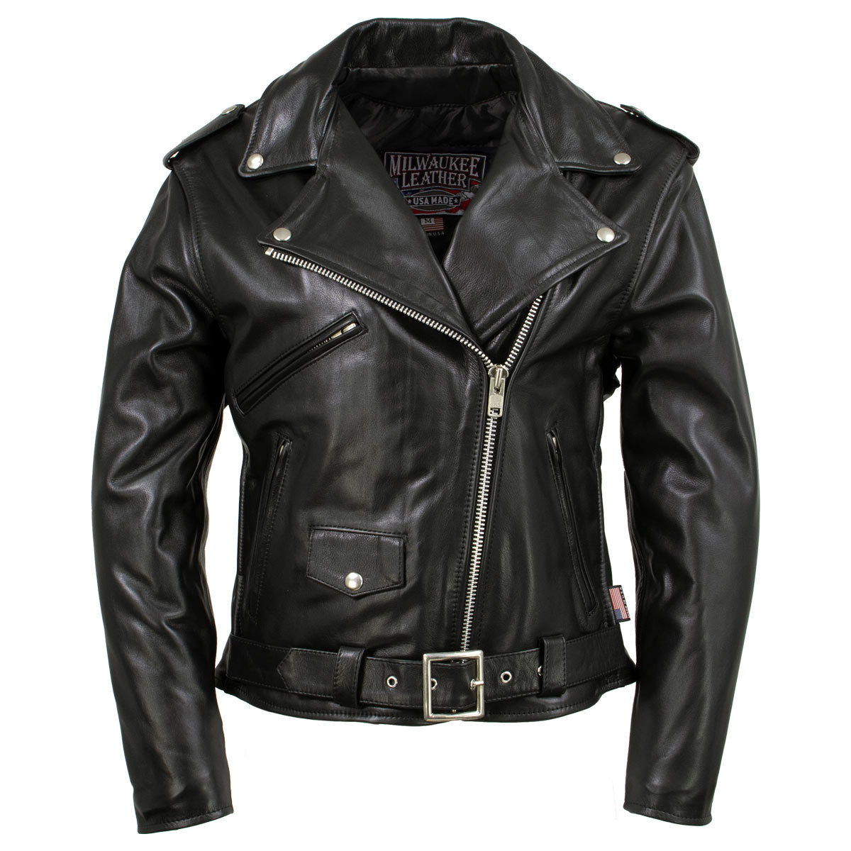 Milwaukee Leather USA MADE MLJKL5004 Women's Black 'The Flaunt' Premium Classic Motorcycle Style Leather Jacket